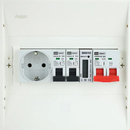 EMAT PV-Verdeler 2x B16 groep met WCD, hoofdschakelaar en kWh meter (PV0002)