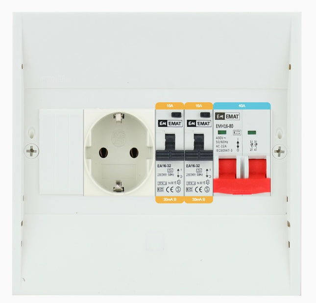 EMAT PV-Verdelerset 2x B16 Aardlekautomaat, 1x WCD en 1x hoofdschakelaar40A