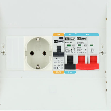 EMAT PV-Verdelerset 1x B16 Installatieautomaat, 1x Aardlekautomaat 300mA, 1x WCD en 1x hoofdschakelaar40A