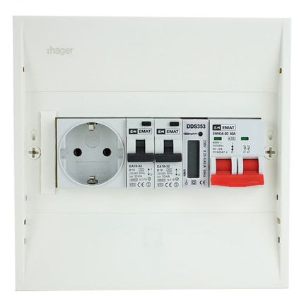 EMAT PV-Verdeler 2x B16 alamat met WCD, hoofdschakelaar en kWh meter (PV0006)