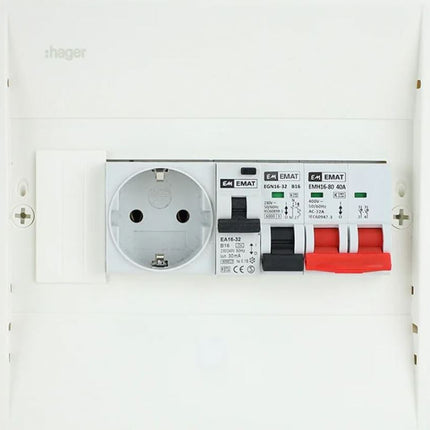 EMAT PV-Verdeler 1x B16 groep, 1x B16 alamat met WCD en hoofdschakelaar40A (PV0009)