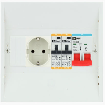 EMAT PV-Verdelerset 1x B16 Aardlekautomaat30mA, 1x Aardlekautomaat 300mA, 1x WCD en 1x hoofdschakelaar40A